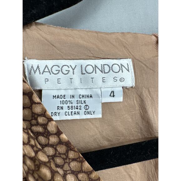 90s Vintage Dress Womens Small Brown Silk Mini Tie Front V Neck Short Sleeve - Picture 2 of 7